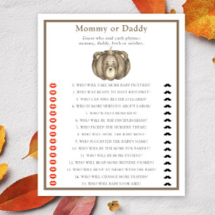 Papier ours citrouille - jeu de baby shower maman ou papa