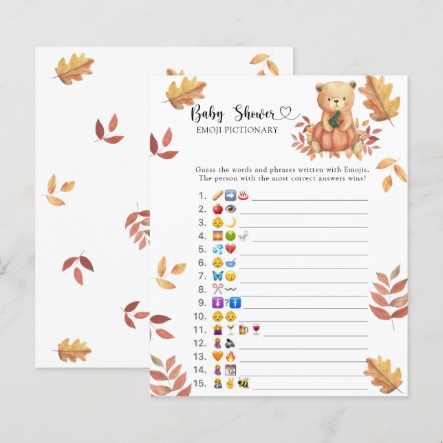 Papier Ours d'automne - baby shower émoticônes (Devant / Derrière)