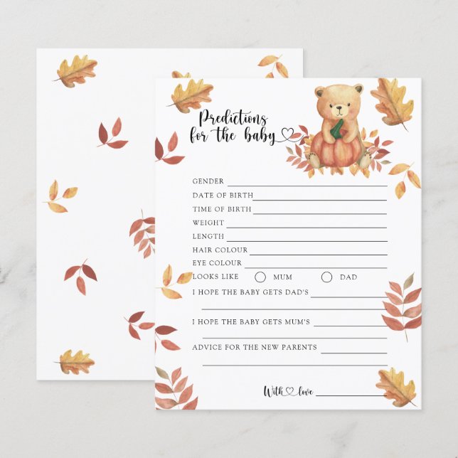 Papier Ours d'automne - prédictions et conseils pour bébé (Devant / Derrière)