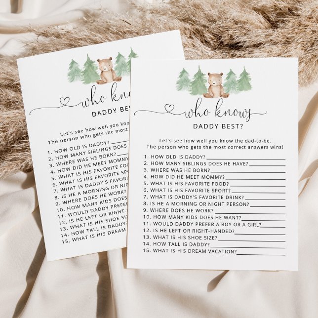 Papier Ours de bois qui connaît papa meilleur baby shower (Créateur téléchargé)