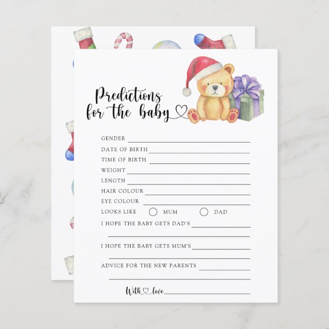 Papier Ours d'hiver - prédictions et conseils pour bébé (Devant / Derrière)