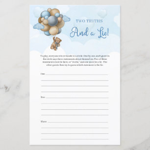 Papier Ours en peluche bleu brun ballon deux vérités et u