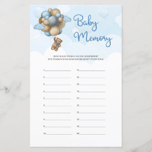 Papier Ours en peluche bleu foncé ballons brun Baby Memor