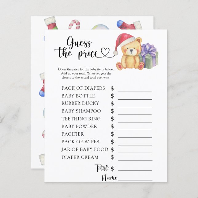 Papier Ours en peluche d'hiver - Devinez le prix ! Jeu (Devant / Derrière)