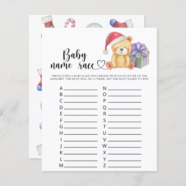 Papier Ours en peluche d'hiver - jeu de course de nom de  (Devant / Derrière)