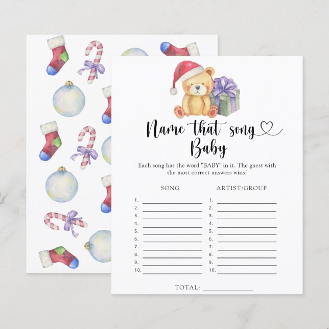 Papier Ours en peluche d'hiver - Nom que Baby Song (Devant / Derrière)