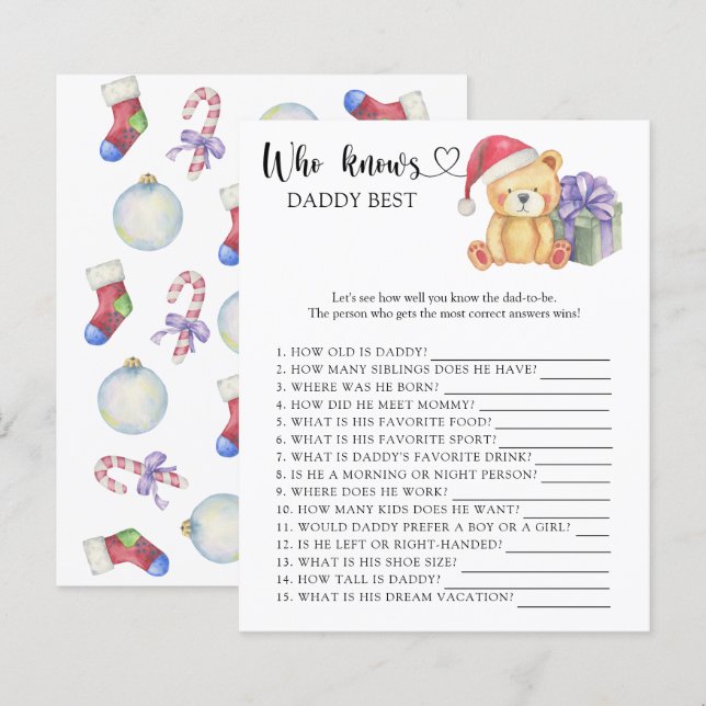 Papier Ours en peluche d'hiver - Qui connaît le meilleur  (Devant / Derrière)