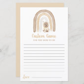 Papier Ours en peluche et Baby shower arc-en-ciel Jeu per (Devant / Derrière)