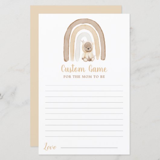 Papier Ours en peluche et Baby shower arc-en-ciel Jeu per (Devant / Derrière)
