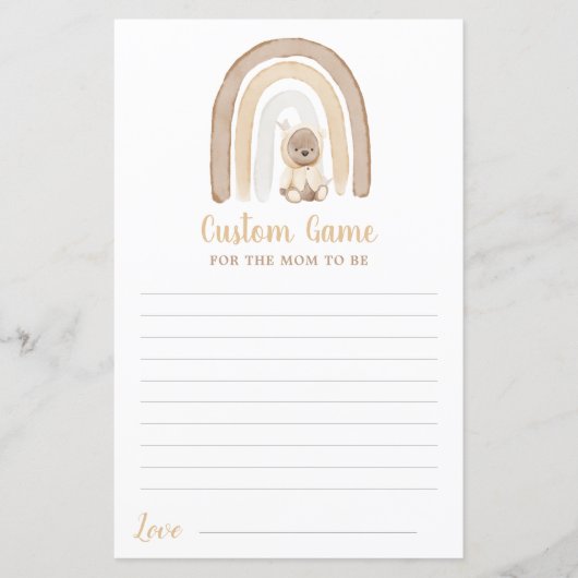 Papier Ours en peluche et Baby shower arc-en-ciel Jeu per (Devant)