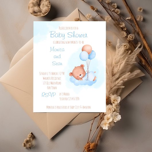Papier Ours en peluche Pastel avec ballons baby shower éc
