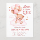Papier Ours en peluche rose avec ballons invitation d'ann (Devant)