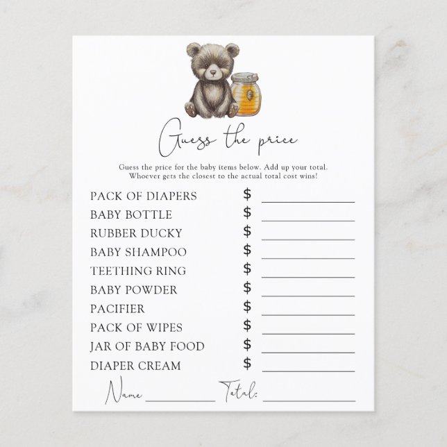 Papier Ours et miel - Jeu d'estimation de prix (Devant)