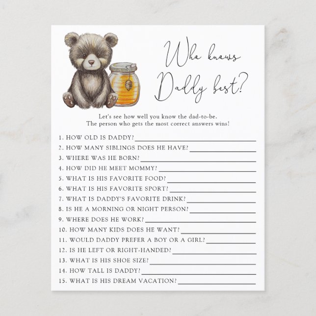 Papier Ours et miel - Qui connaît le mieux papa (Devant)