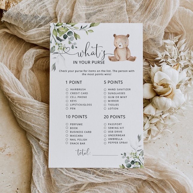 Papier Ours Eucalyptus Whats dans votre sac à main (Créateur téléchargé)