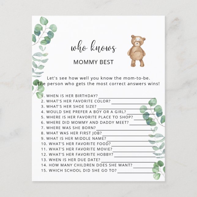 Papier Ours floral Qui connaît maman mieux (Devant)