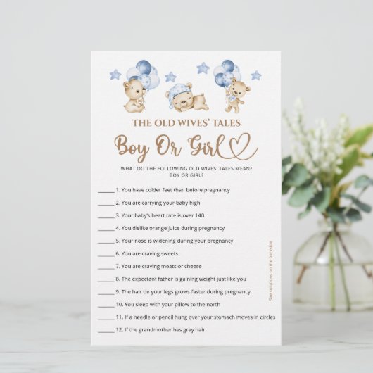 Papier Ours garçon baby shower Guess Garçon Ou Fille cont (Debout devant)