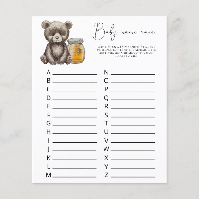 Papier Ours - Jeu de course de prénoms pour bébé (Devant)