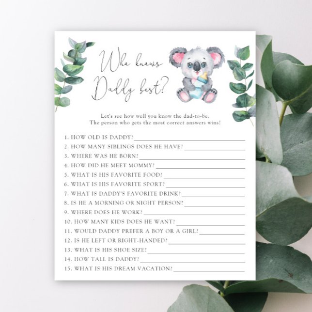 Papier Ours Koala Qui connaît le mieux Papa (Créateur téléchargé)