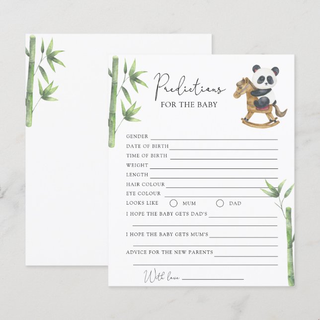 Papier Ours Panda - prédictions et vœux pour bébé (Devant / Derrière)