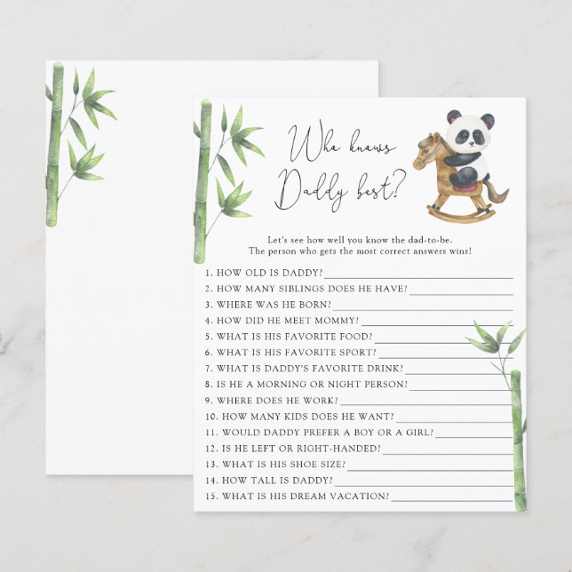 Papier Ours Panda Qui connaît le mieux Papa (Devant / Derrière)