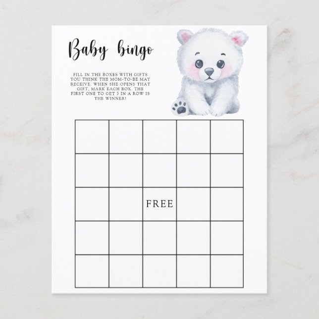 Papier Ours polaire d'hiver - Baby shower jeu de bingo (Devant)