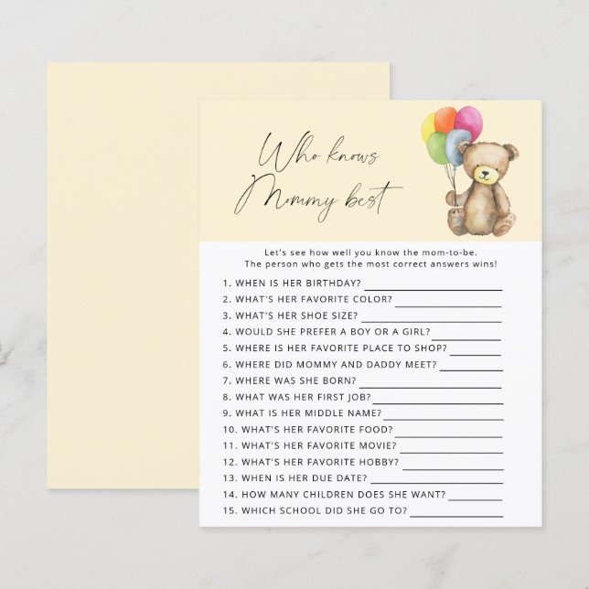 Papier Ours - Qui connaît le mieux maman jeu (Devant / Derrière)