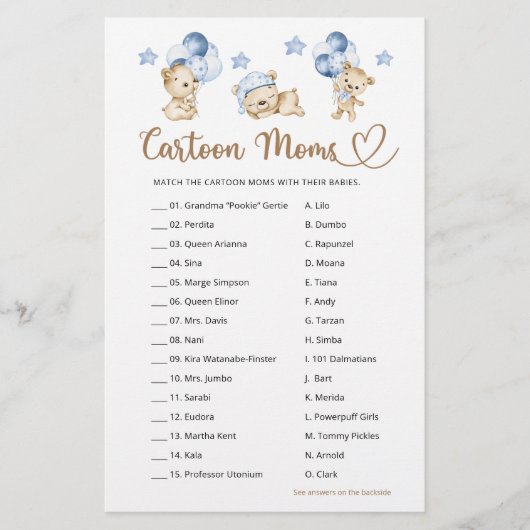 Papier Ourson garcon baby shower Moms de dessin animé (Devant)