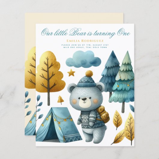 Papier Ourson Wild One 1er Anniversaire (ou ÂGE ÉDITÉ) Sa (Devant / Derrière)