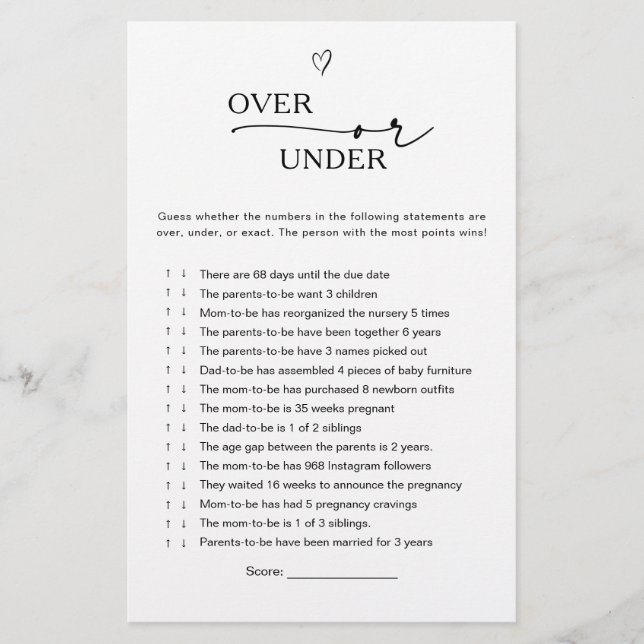 Papier Over or Under Baby Game (Devant)