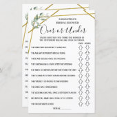 Papier Over or Under nuptiale douche anglais jeu espagnol (Devant / Derrière)