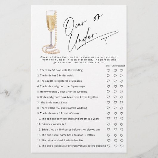 Papier Over or Under Pearls et Prosecco jeu de mariée (Devant)