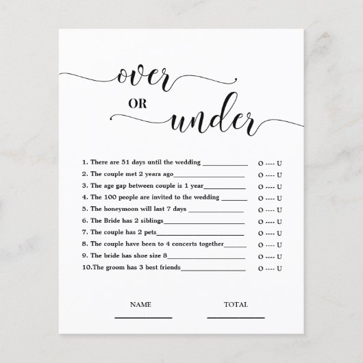Papier Over or Under Simple Fête des mariées Game (Devant)