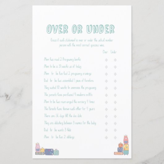 Papier Over Under Adventure Baby shower Game (Devant)