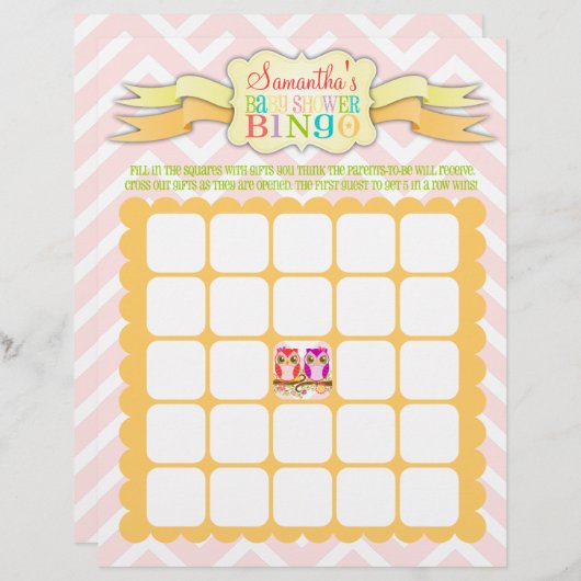 Papier Owl Twins - Baby shower Bingo & Nom Scramble (Devant / Derrière)