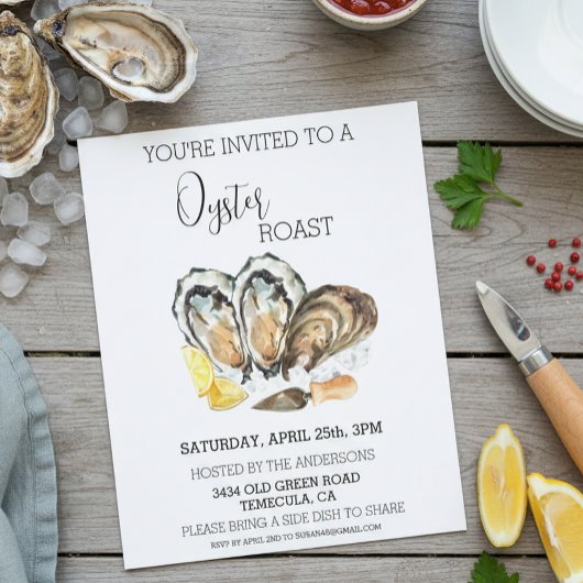 Papier Oyster Roast Invitation Aquarelle Budget de cuisin