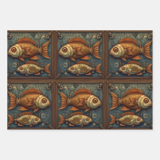 Papier Pack 572 Steampunk Vissen Inpakpapier Vel (Voorkant 2)