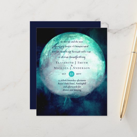 Papier Pagan Wiccan Turquoise Lune Gothique Handfasting I (Devant/Arrière en situation)