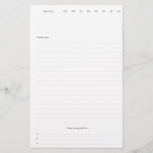 Papier Pagew du planificateur hebdomadaire (Devant)