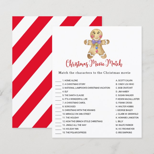 Papier Pain d'épices - Jeu de Match Movie Noël (Devant / Derrière)