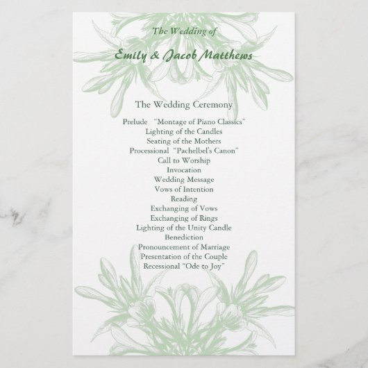 Papier Pale Mint et White Floral Wedding Program (Devant)