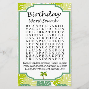 Papier Palm Anniversaire jeu de recherche par mot