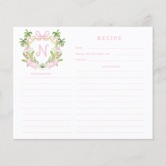 Papier Palm Beach Cabana Crest Monogram Recipe Card (Devant)