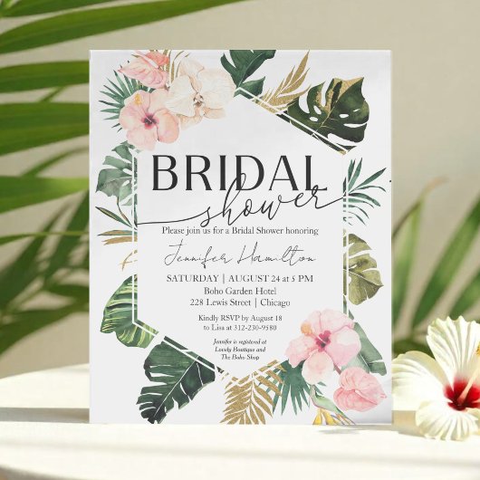 Papier Palm Tropical Floral Bridal Showboat Invitation