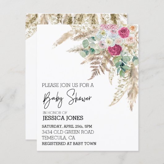 Papier Pampas Boho Grass Floral Aquarelle Budget (Devant / Derrière)