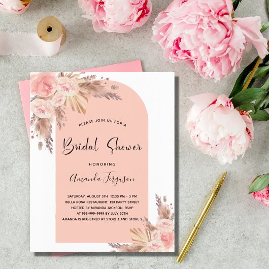 Papier Pampas de douche nuptiale rose or budget invitatio
