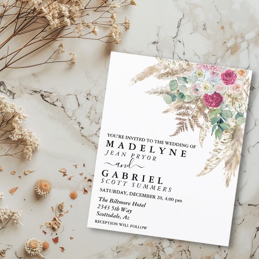 Papier Pampas Fleur d'herbe rose Aquarelle Boho Budget