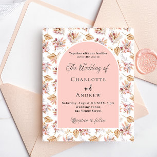 Papier Pampas fleurs rose budget or faire-part de mariage