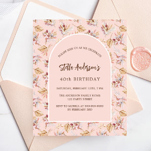 Papier Pampas floral rose boho budget anniversaire invita