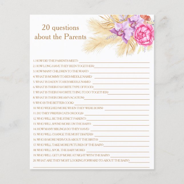 Papier Pampas grass - 20 questions sur les Parents (Devant)